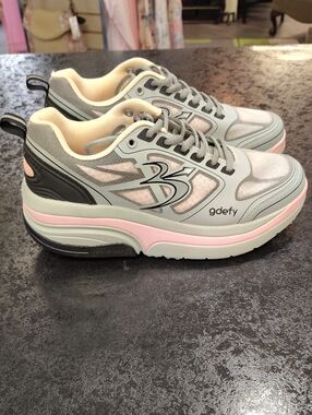 gdefy Women's Supportive Sneakers in Light Gray and Pink